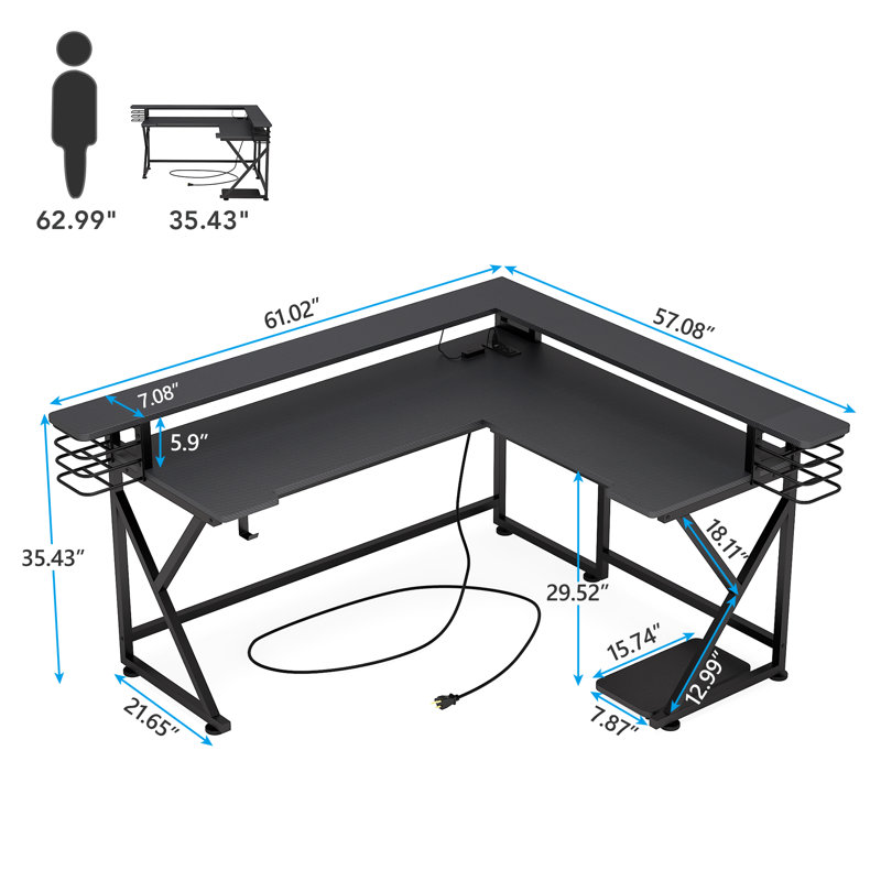 The Twillery Co.® Arciniega LShape Gaming Desk with Hutch and Built in